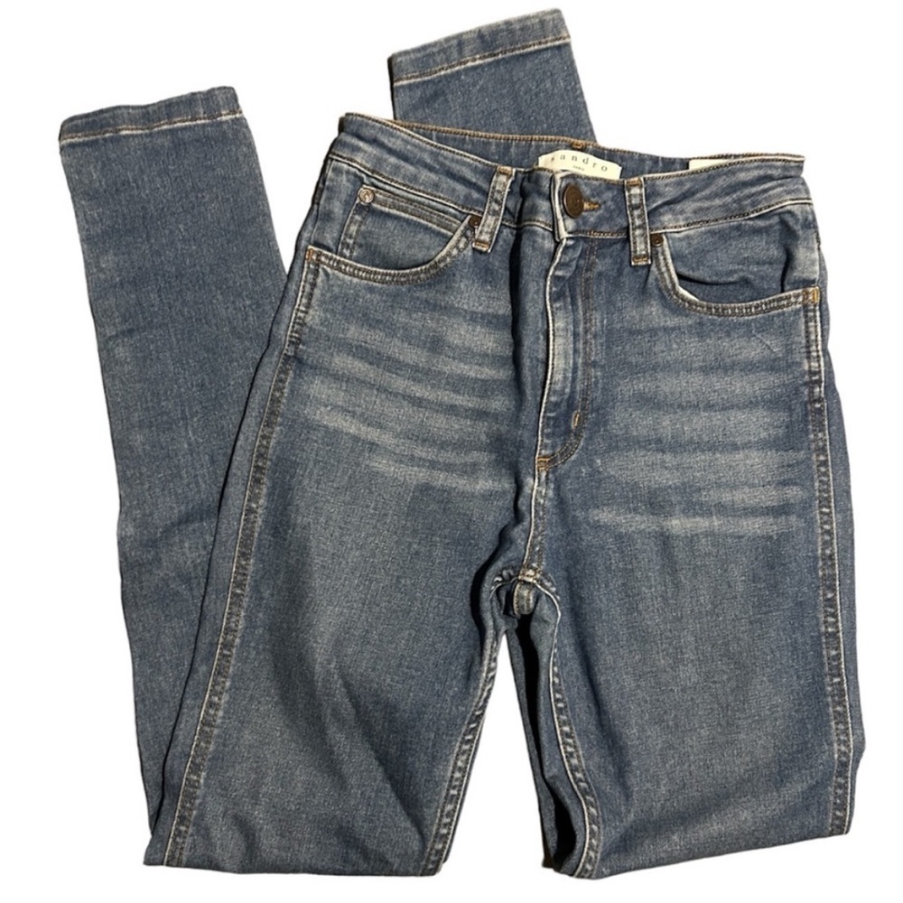 Sandro Paris Button Leg Ankle Skinny Blue Jeans Preppy